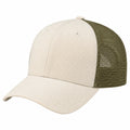 Trucker Cap Einheitsgröße Beige Oliv mit Mesh Einsatz und gebogenem Schirm