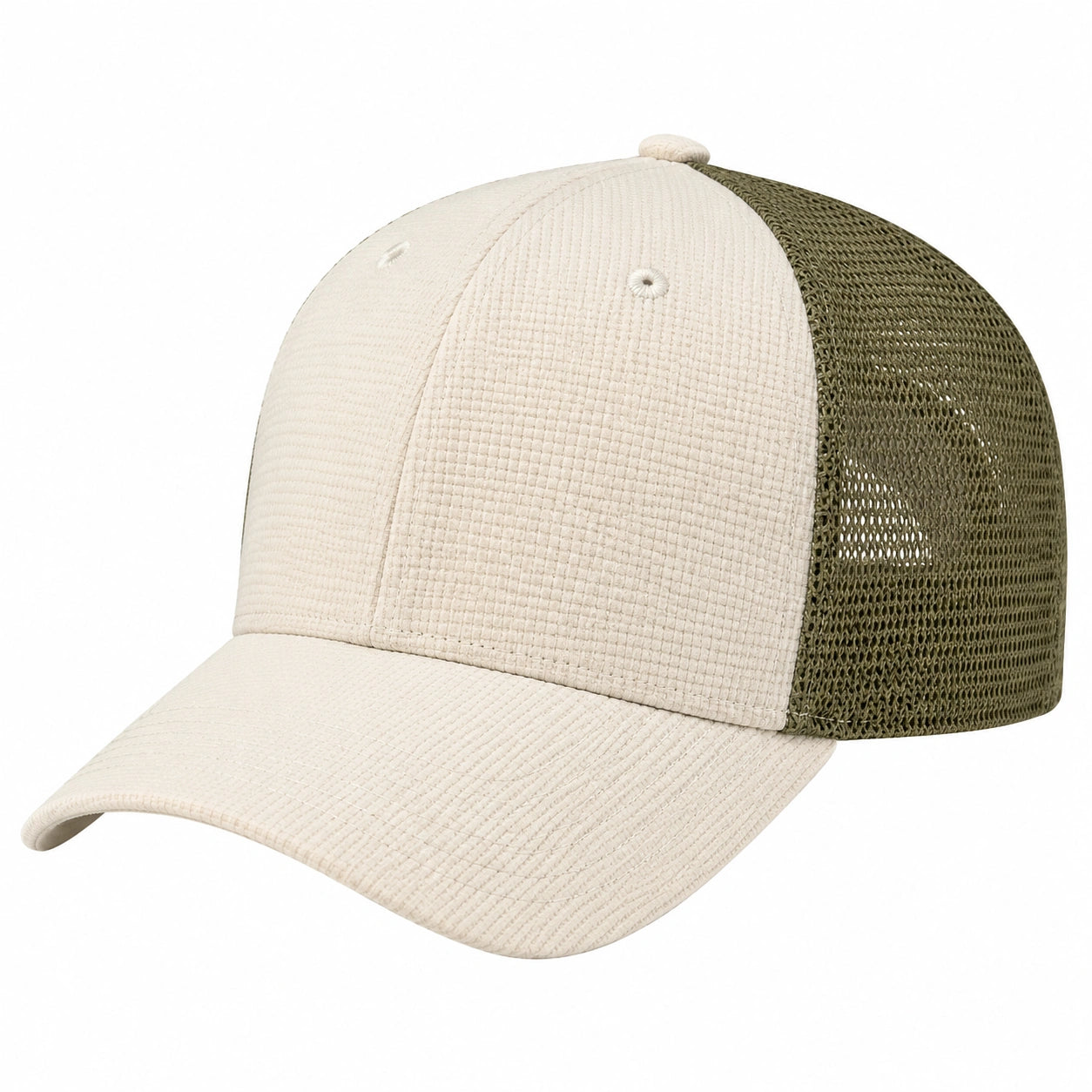 Trucker Cap Einheitsgröße Beige Oliv mit Mesh Einsatz und gebogenem Schirm