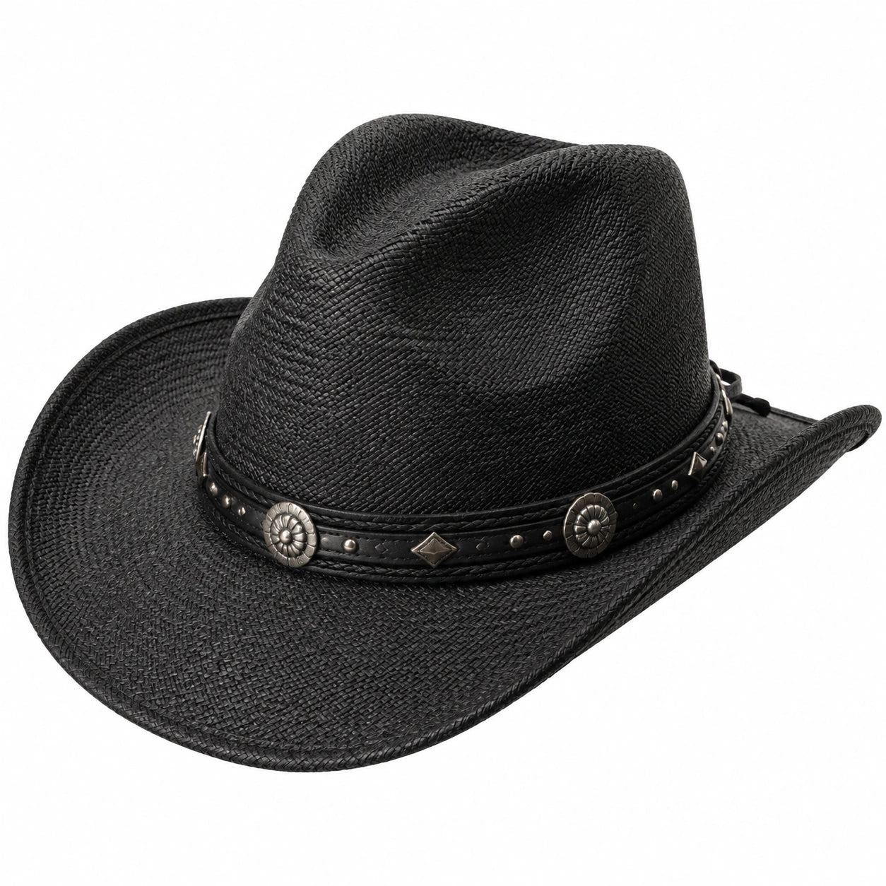 Cowboyhut Einheitsgröße Schwarz aus geflochtenem Material für Freizeit im Westernstil