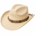 Cowboyhut Einheitsgröße aus Stroh in Beige mit geflochtenem Dekorband im Westernstil