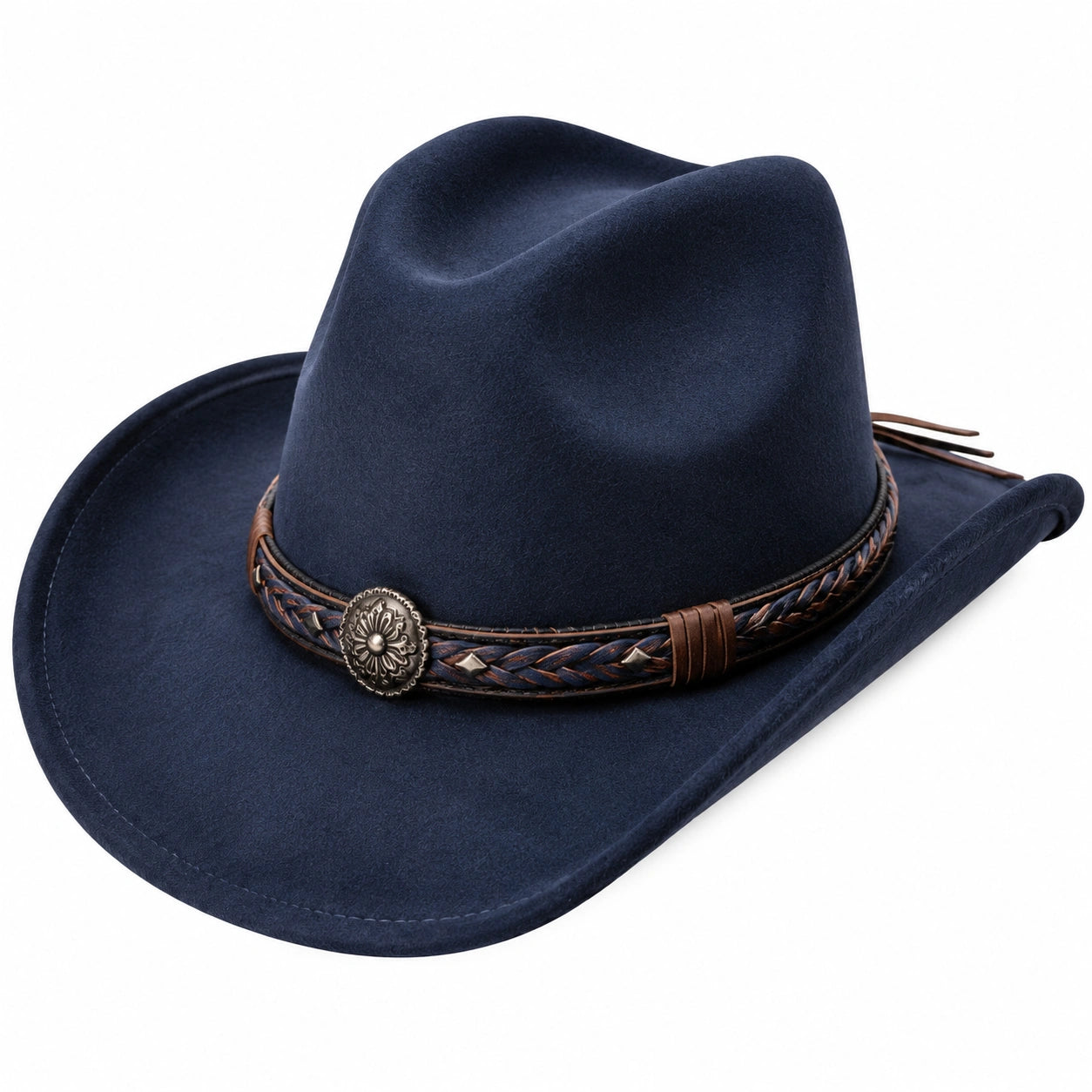 Cowboyhut Einheitsgröße dunkelblau in Textiloptik mit geflochtenem Hutband für Freizeit und Kostüm