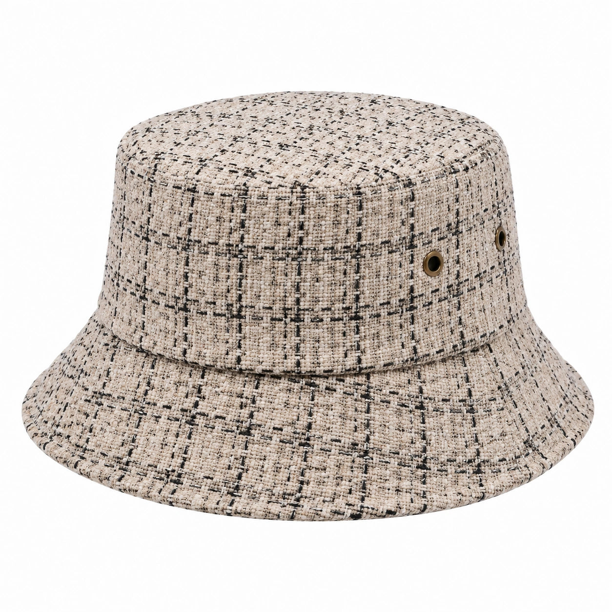 Anglerhut Einheitsgröße aus Webstoff in Beige Schwarz mit Karomuster