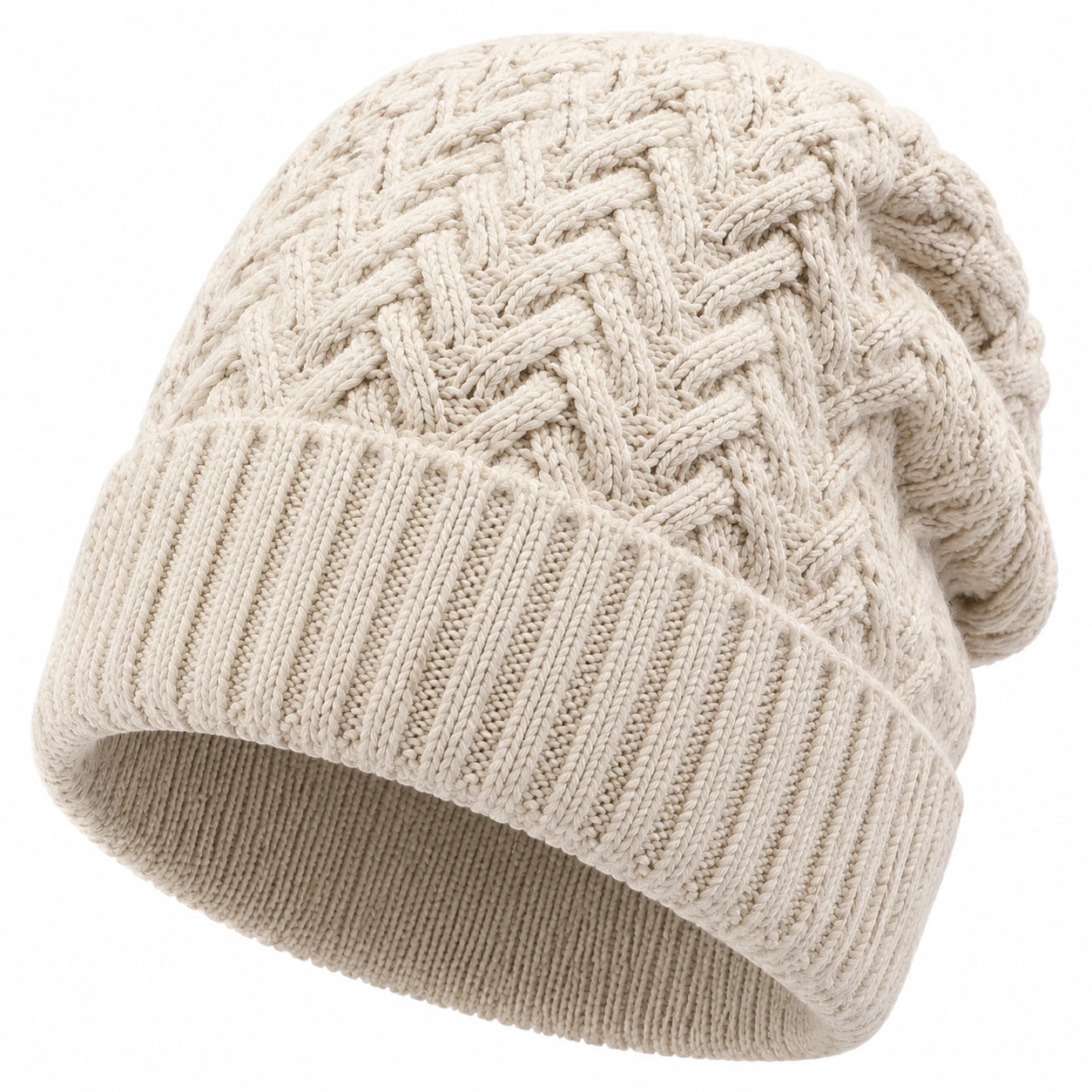 Strickmütze Einheitsgröße Creme mit Zopfmuster für Damen und Herren