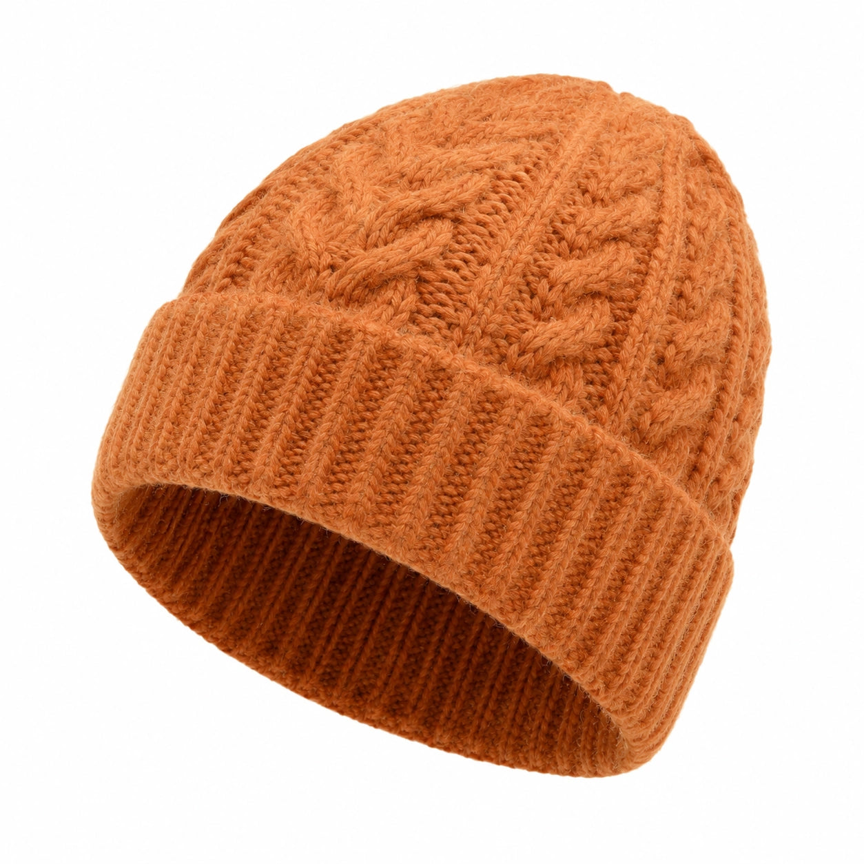Strickmütze Einheitsgröße Orange mit Zopfmuster und Umschlag