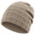 Strickmütze Einheitsgröße aus Stricktextil Taupe mit Umschlag im Rippstrick