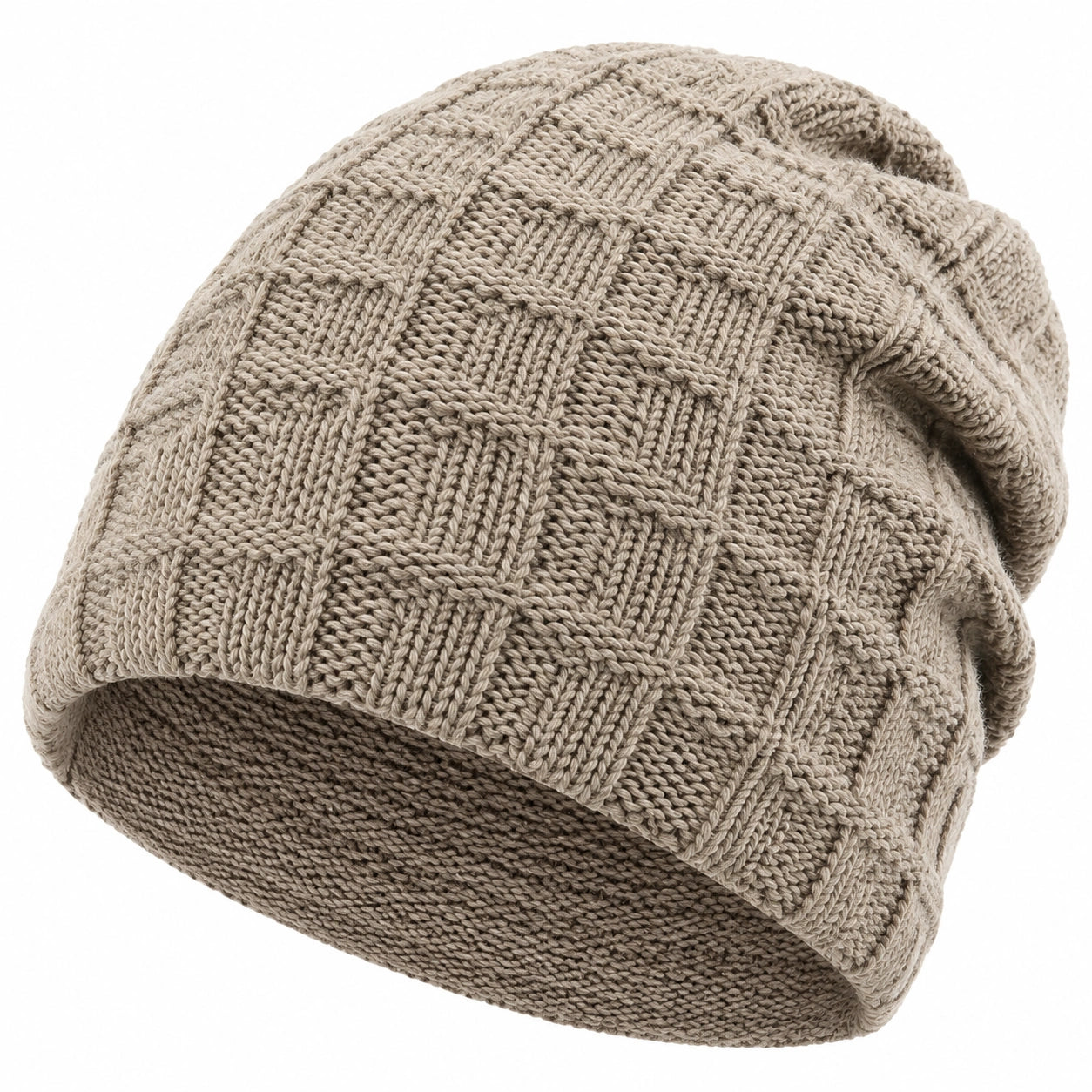 Strickmütze Einheitsgröße aus Stricktextil Taupe mit Umschlag im Rippstrick