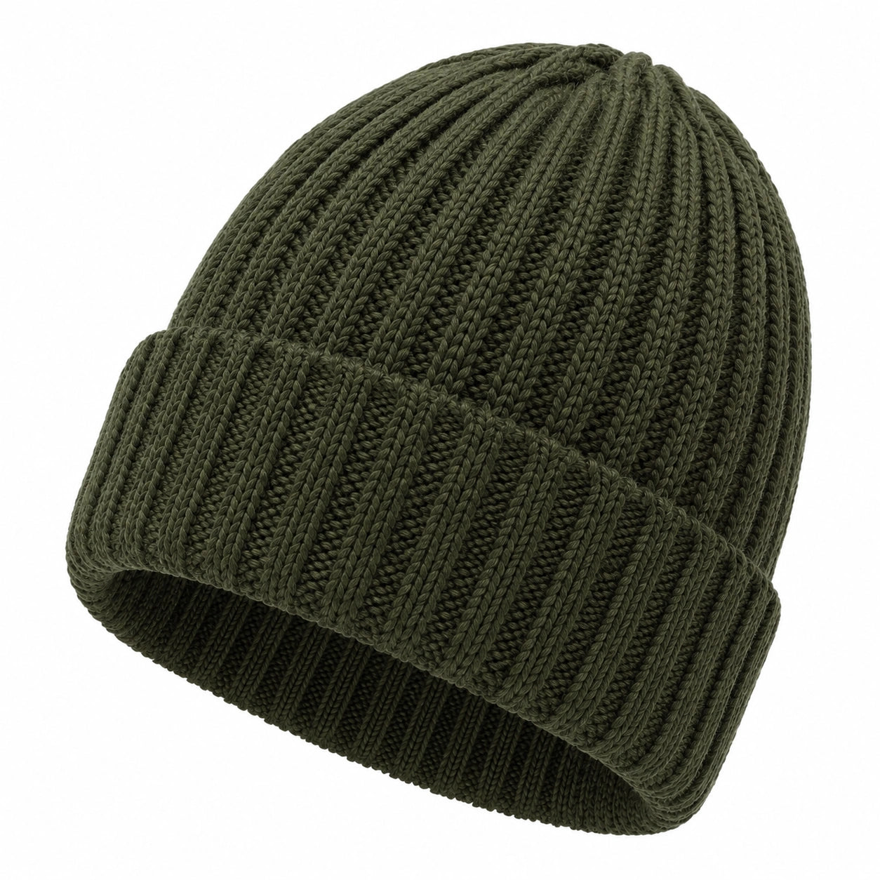 Strickmütze Einheitsgröße olivgrün gerippt mit Umschlag für Alltag